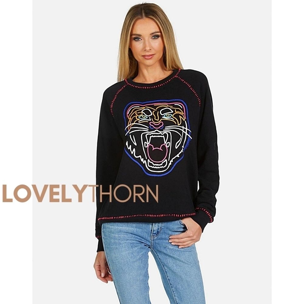 LAUREN MOSHI // ltd ed jocelyn neon line tiger super soft drop shoulder pullover - Picture 7 of 7